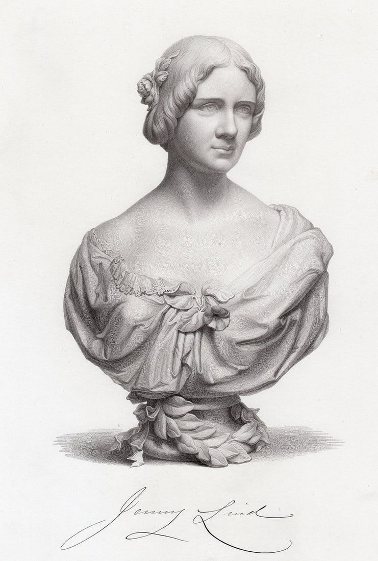Joseph Durham Jenny Lind 1850 Signature/ engraving: Joseph Durham. (English 1814 - 1877). Jenny Lind. Signed in the plate. Antique Engraving on wove paper after the marble statue by master engraver William Roffe (active 1889-1893). 1850 Signature/. Exc