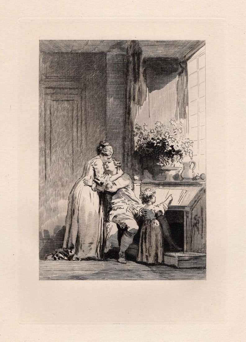 Jean-Honore FRAGONARD 1800s Etching The Contract Framed LIMITED (1 of 2)
