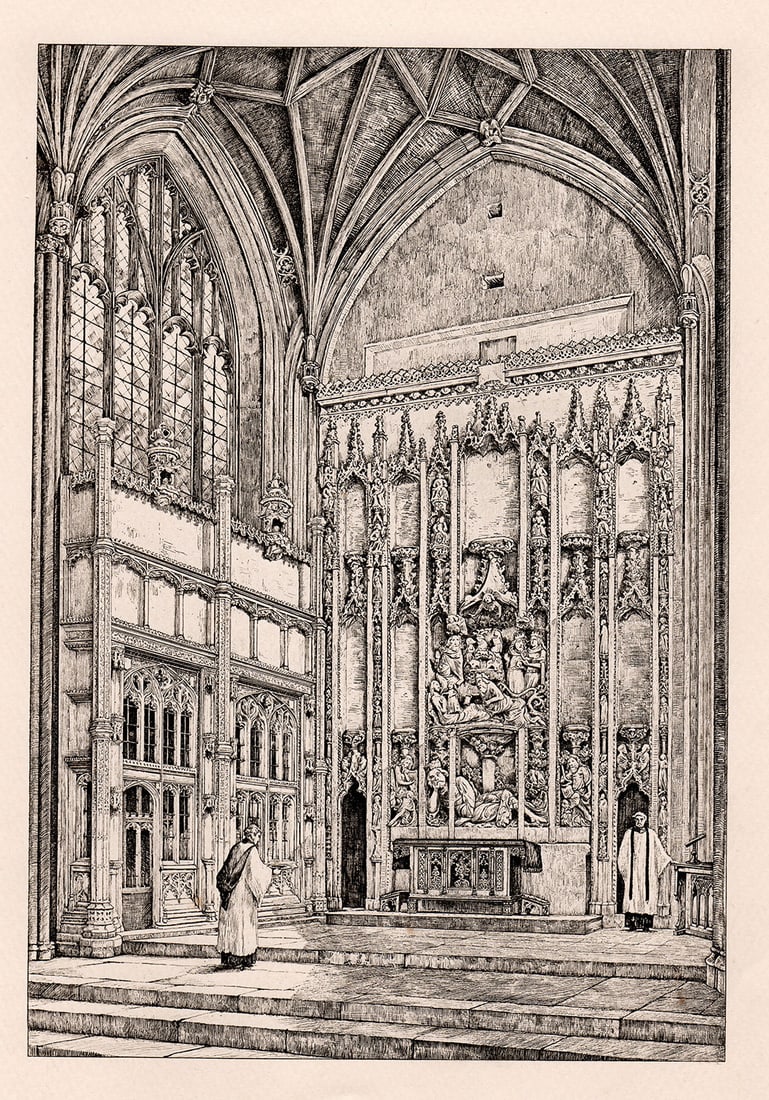 E. L. Seeley Christchurch, the Chancel 1890 engraving: E. L. Seeley. Christchurch, the Chancel. Antique engraving on laid paper after the original. 1890. Excellent. Image size 6 x 8 5/8 inches. Framed dimensions approximately 15 x 17 inches. This artwork 
