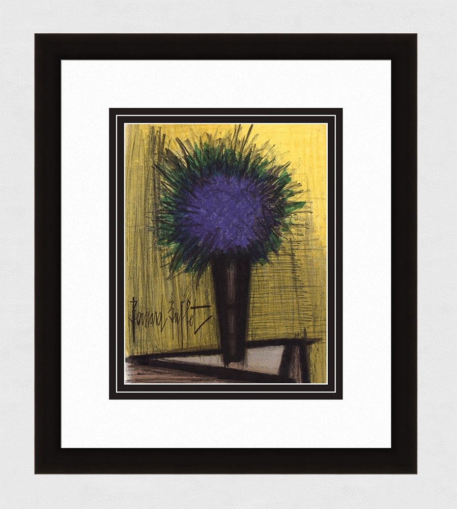 Bernard Buffet 1967 lithograph The Purple Bouquet of Flowers signed: Bernard Buffet. (1928-1999). The Purple Bouquet of Flowers. Original Color Lithograph on Wove Paper. 1967. Signed in the plate. Excellent. Atelier Mourlot. Image Size 9 1/2 x 12 1/4 inches. Approximat