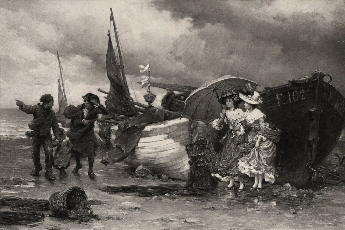 1800s Pierre Outin Antique Print A Coming Shower Signed Framed COA: Pierre Outin (French, 1840-1899). A Shower Coming. Antique heliogravure on wove paper after original by a master engraver. Year: 1890. Signed in the plate, lower right. Image size 6 5/8 x 9 3/4 inches
