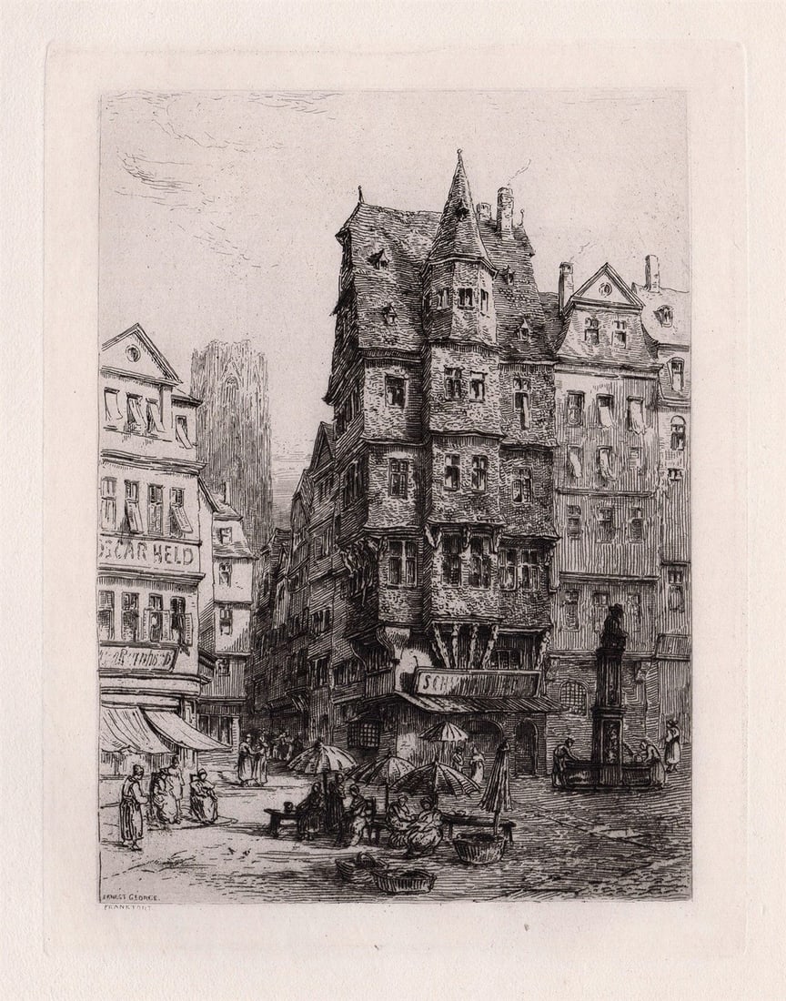 Sir Ernest George 1881 etching Frankfort signed (1 of 3)