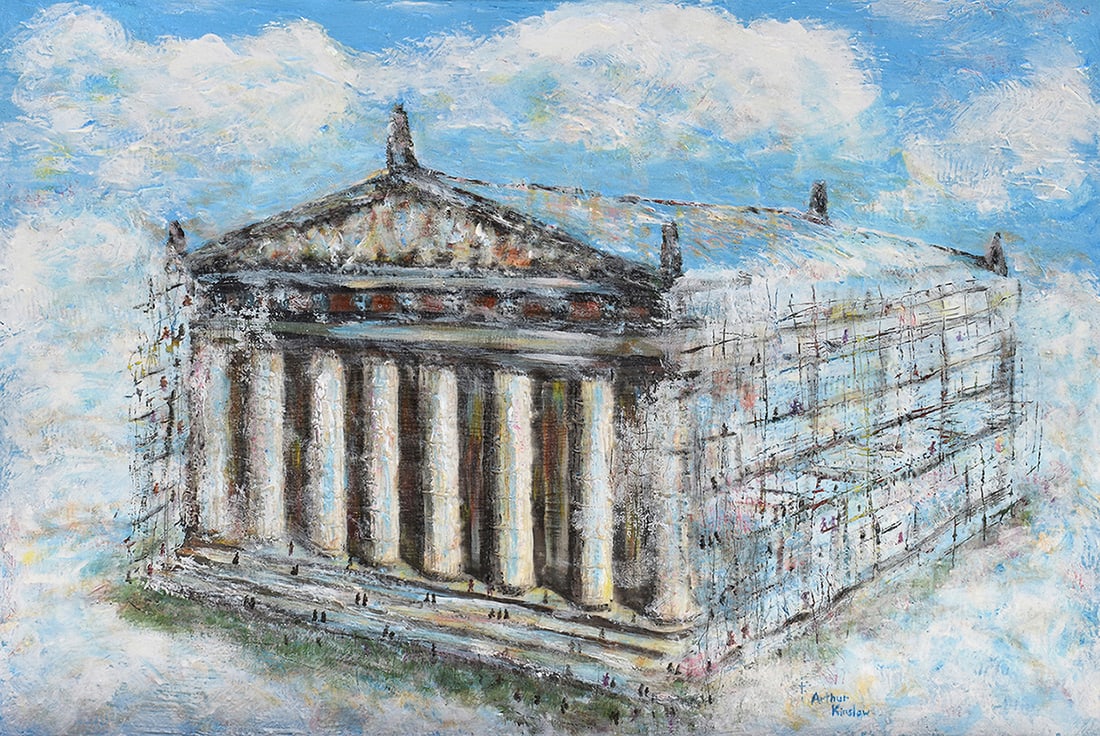 Arthur Kinslow Orginal Painting Parthenon 36 x 24 Inches: Arthur Kinslow ( American, 1955 - ) The Parthenon. Original Acrylic on Canvas.Signed by the artist lower right. Canvas Size 36 x 24 inches. Arthur Kinslow has been involved in art his entire life and 