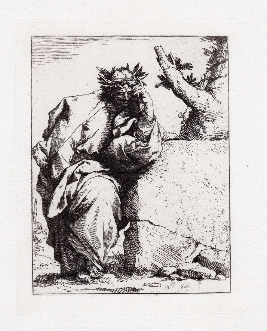 Jusepe de Ribera The Poet 1880 etching: Jusepe de Ribera. (Jose de Ribera, Lo Spagnoletto "The little Spaniard") (Spanish, 1591 - 1652). The Poet. Antique etching on laid paper after the original by Renowned Master Engraver Amand Durand (18