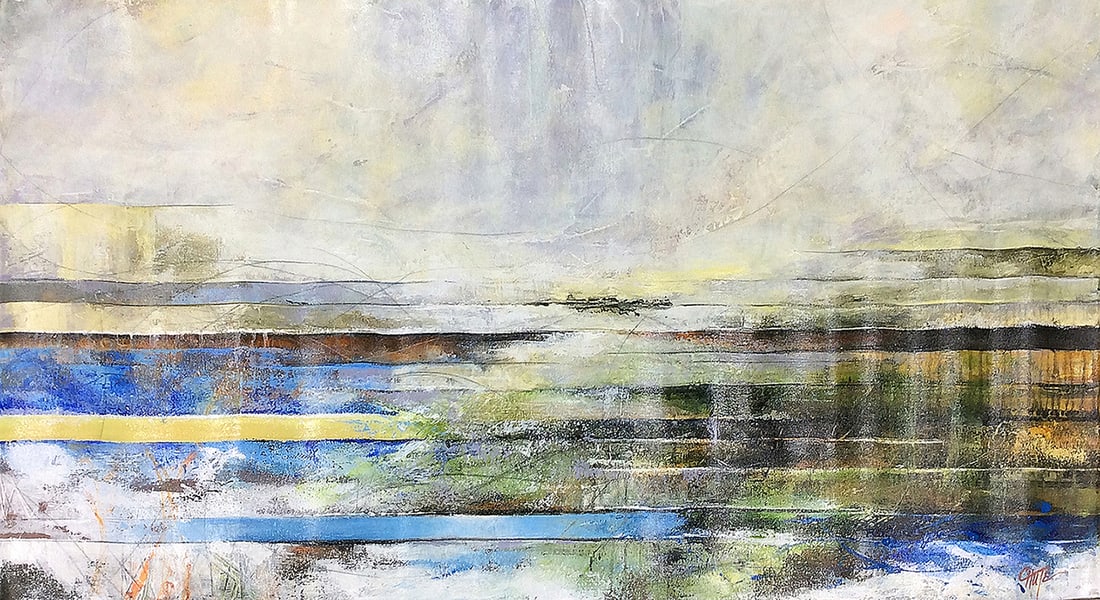Gorgeous Patricia Chute 60 x 30 Abstract Horizon Painting: Patricia Chute. Abstract Horizon. Original acrylic painting on canvas. Signed lower right. Canvas Size 60 x 30 inches. Patricia Chute about her art - "There are many things that I find intriguing that