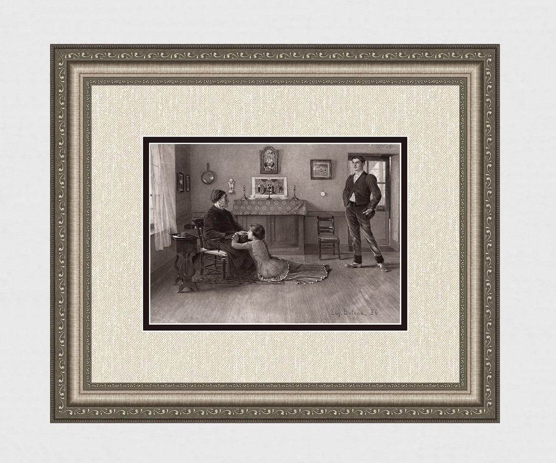 Jean-Eugene Buland Family Matters 1890 Antique Print: Jean-Eugene Buland (French,1852 - 1926). Family Matters. Antique heliogravure on heavy wove paper after the original 1886 painting by a Master Engraver. Year: c. 1890. Signed and dated in the plate, l