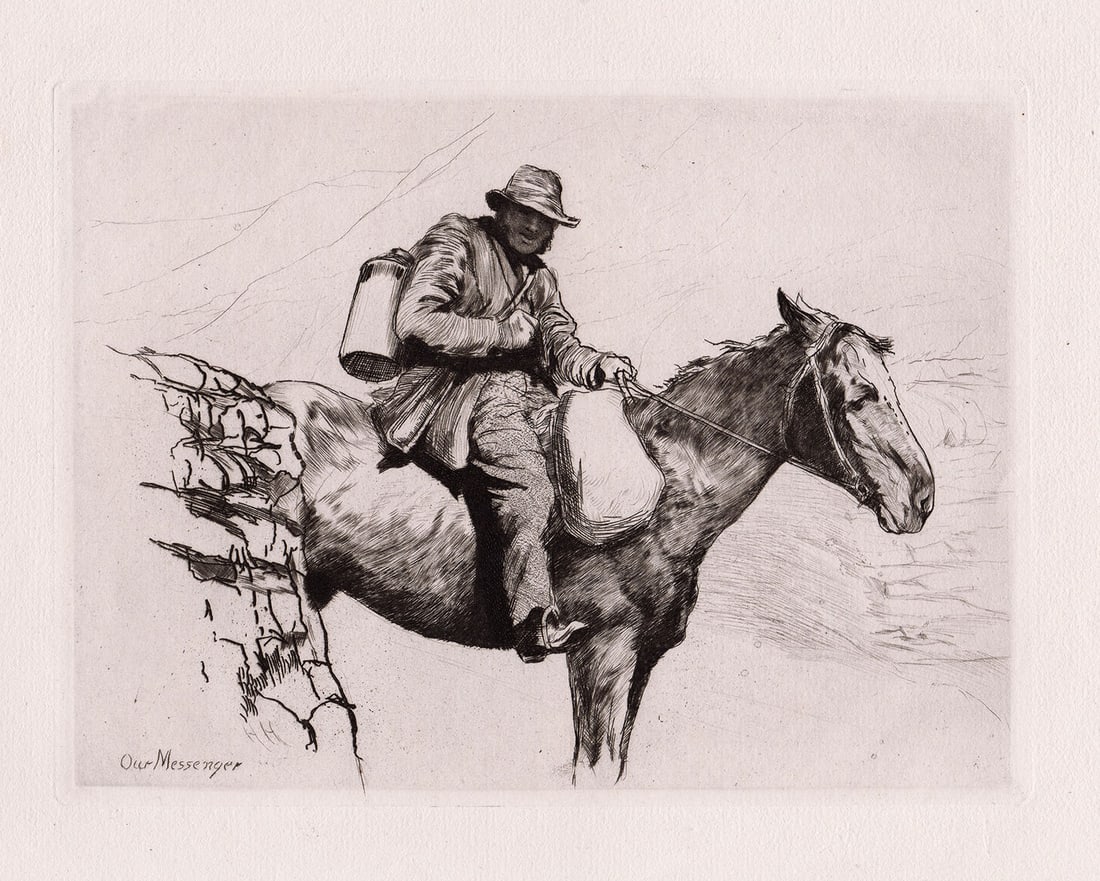 1880 Hubert Herkomer The Messenger etching signed (1 of 2)