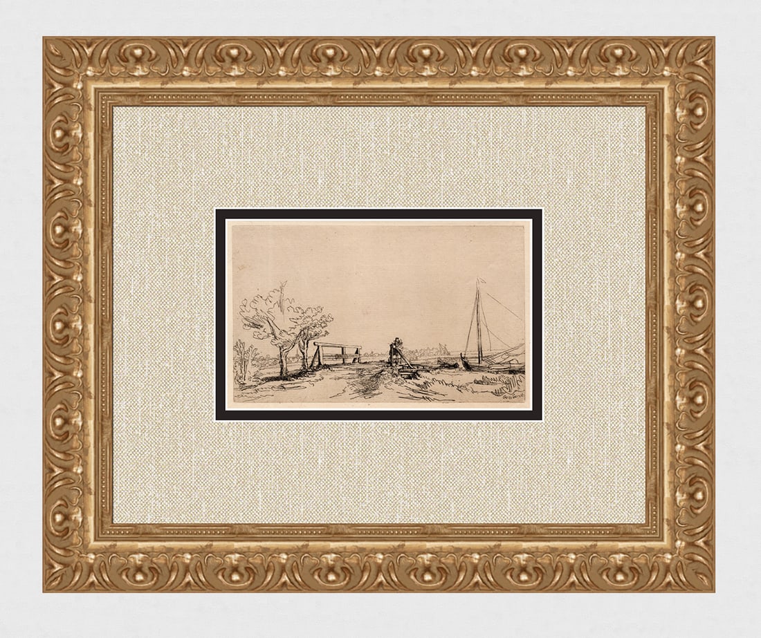 1800s REMBRANDT B208 Etching Six's Bridge Durand SIGNED Framed (1 of 4)