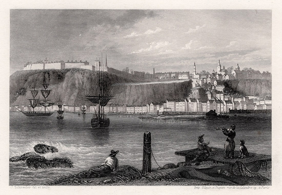 J Schroeder 1850 Original Engraving Quebec on the St Lawrence River SIGNED FRAMED (1 of 3)