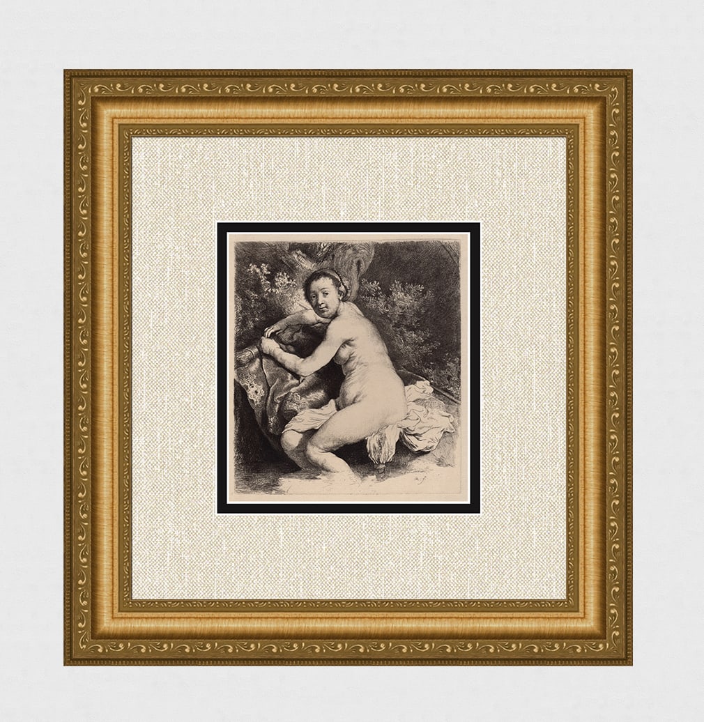 1800s REMBRANDT B201 Diana at the Bath DURAND: After Rembrandt Harmenszoon Van Rijn (1606-1669). Title: Diana at the Bath. Medium: Antique hand pulled copper plate etching on laid paper after the original by master etcher Amand Durand (1831 - 1905