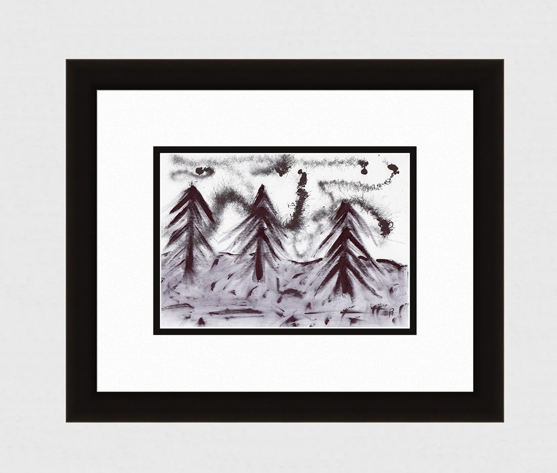 LOOK Patrick Mcdowell ORIGINAL Ink Drawing "Three Trees" Framed HAND SIGNED COA: Patrick Mcdowell. "Three Trees". Ink on paper. Unique. Hand Signed lower right. Excellent. 7 x 9 7/8 inches, framed dimensions c. 16 x 19 inches. This piece is double matted and framed in a new contem