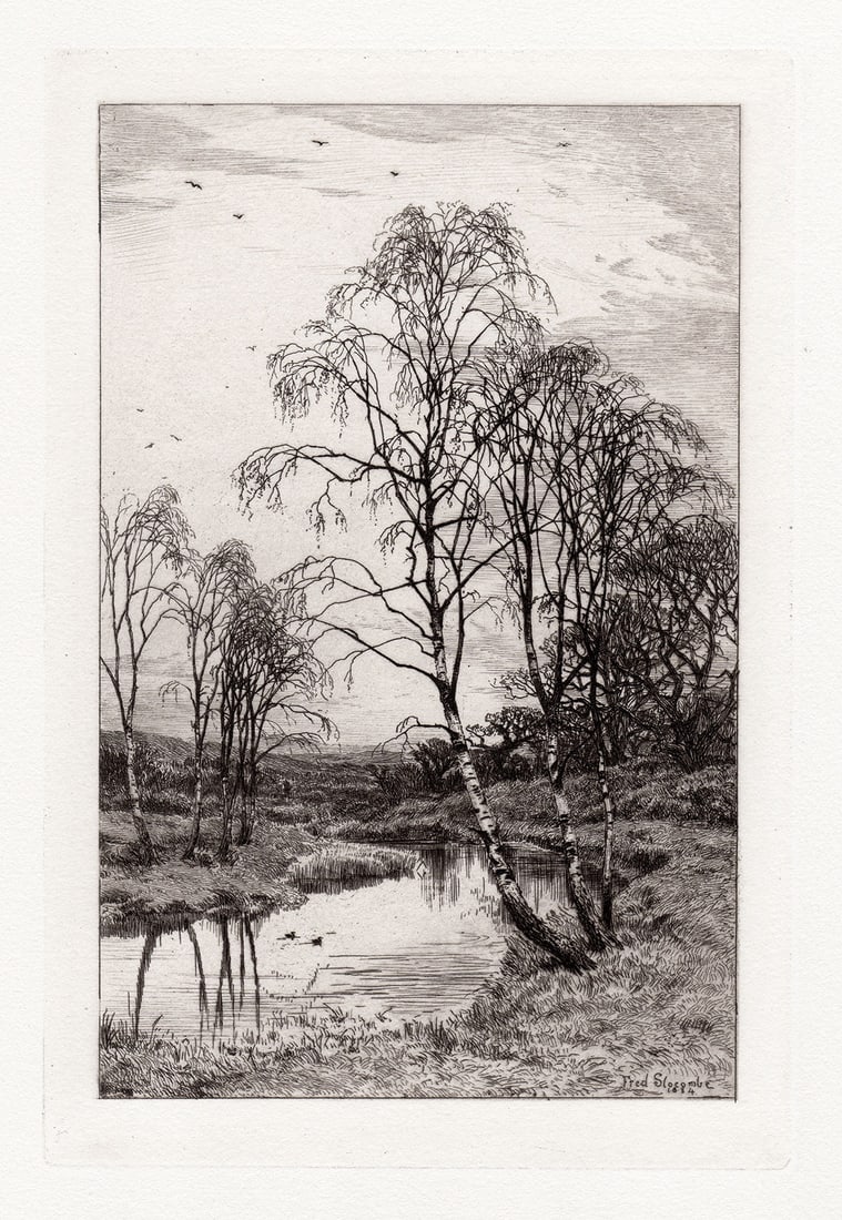 1885 Frederick Albert Slocombe Birch Trees etching signed (1 of 2)