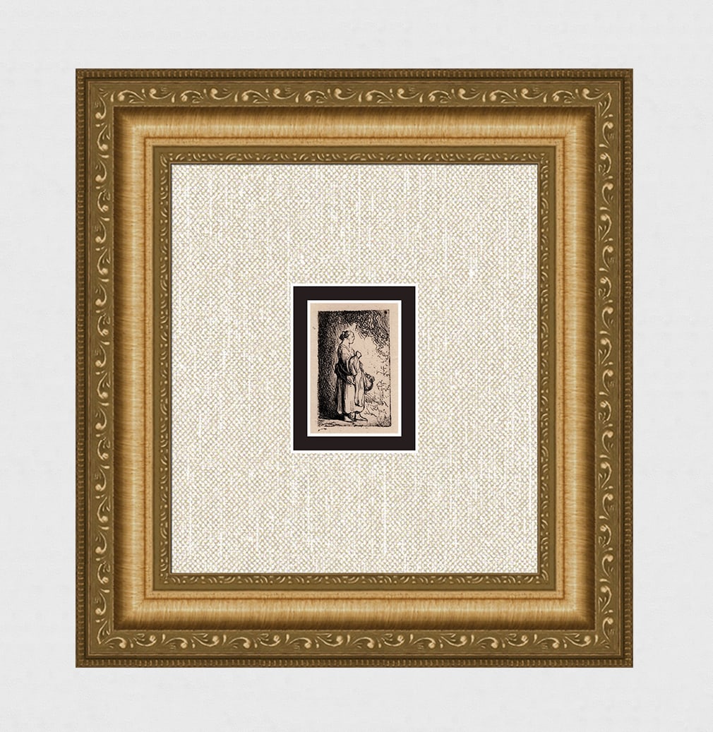 1800s REMBRANDT Etching B181 A Peasant Woman Standing DURAND Original Framed (1 of 3)
