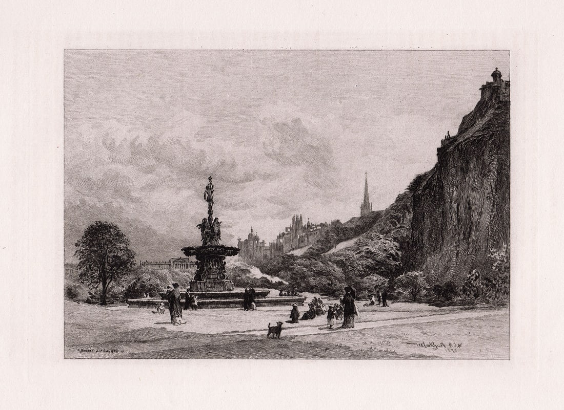 William Ewart Lockhart Prince's Street Gardens etching signed (1 of 2)