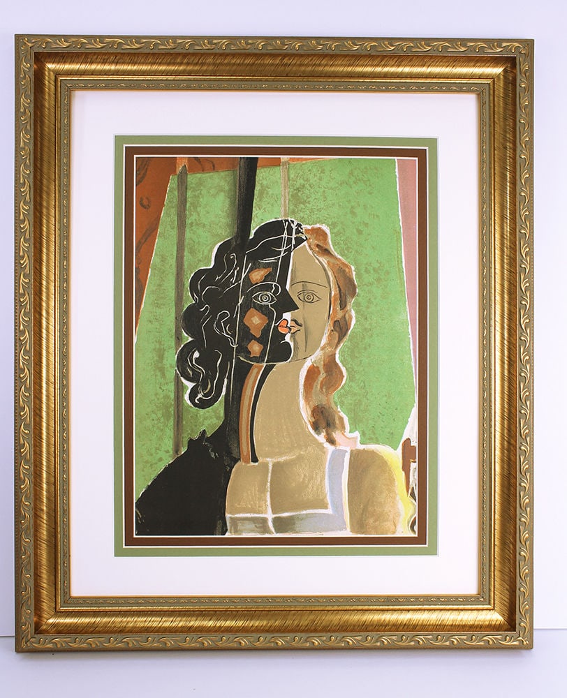 Georges Braque FIGURE Original 1939 Framed Color Lithograph: "Figure" by Georges Braque. Original color lithograph printed by Mourlot, 1939. 10 1/4 x 14 inches. Double matted and framed. Framed dimensions c. 19 x 23 inches. Excellent condition. This artwork is 