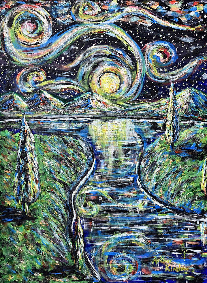 Arthur Kinslow Orginal Landscape Painting Galaxy of Stars XX 30 x 40 Inches: Arthur Kinslow ( American, 1955 - ) Galaxy of Stars XX. Original Acrylic on Canvas.Signed by the artist lower center. Canvas Size 30 x 40 inches. Arthur Kinslow has been involved in art his entire lif