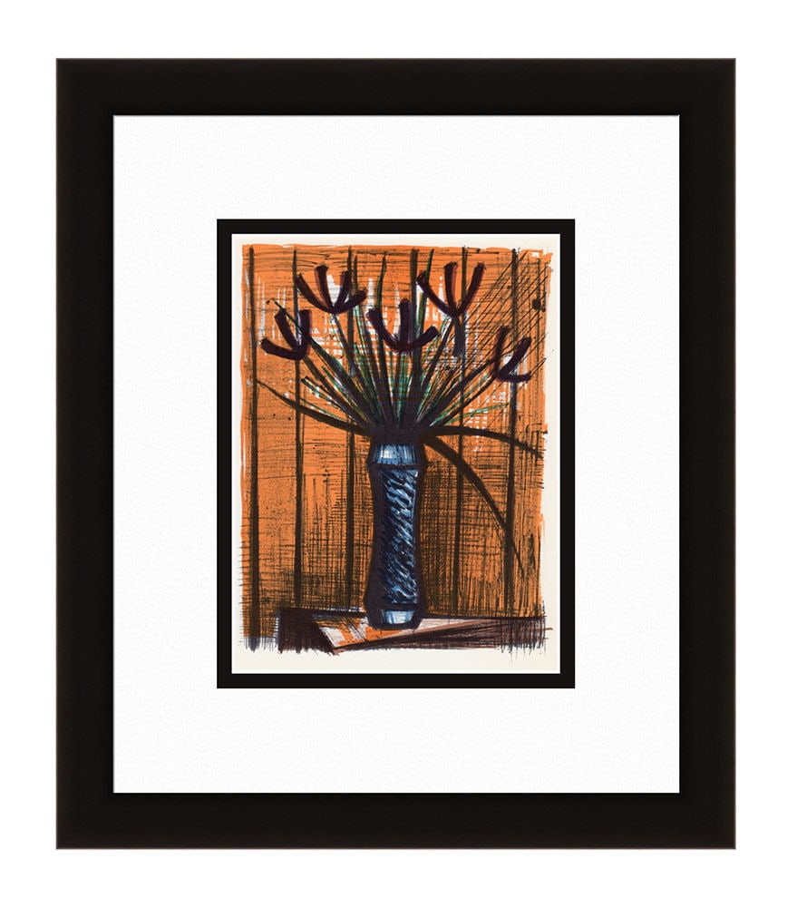 Bernard Buffet Irises 1967 lithograph: Bernard Buffet. (1928-1999). Irises. Color Lithograph on Wove Paper after the Original. 1967. Excellent. Atelier Mourlot. Image Size 7 x 9 1/4 inches. Approximately 16 x 18 inches . Gallery Matted