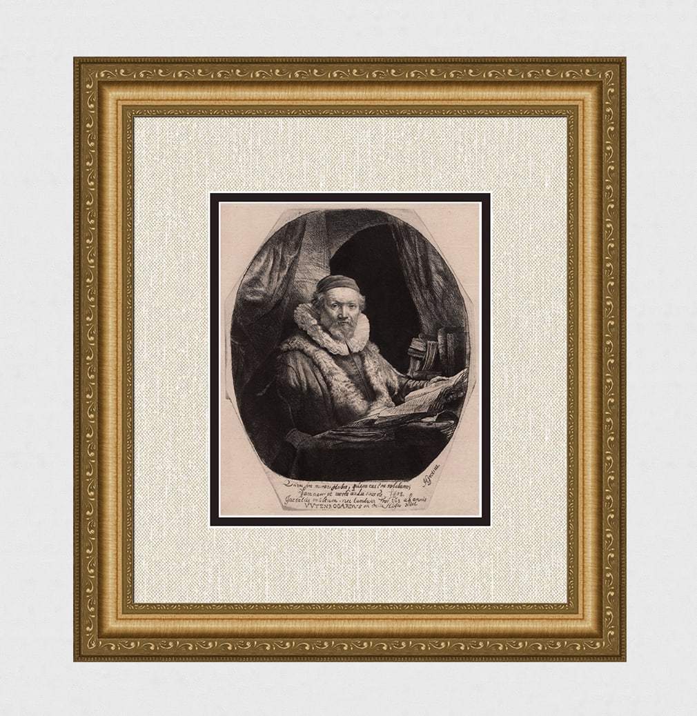 1800s REMBRANDT Etching B279 Jan Uytenbogaert, Arminian Preacher DURAND Original Framed (1 of 4)