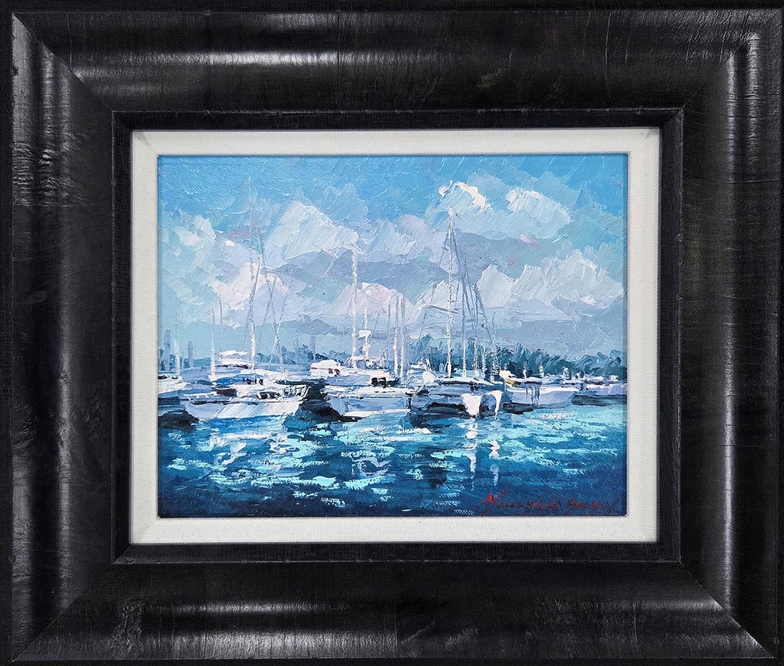 Mauricio Garay Original Painting Marina XXXX Framed: Mauricio Garay. Marina XXXX. Original oil painting on canvas. Canvas Size 8 x 10 inches. This piece has been professionally matted and framed using all new materials. Mauricio Garay began to arouse hi