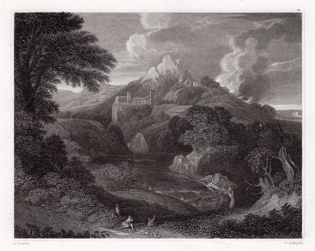 Gaspard Poussin also known as Gaspard Dughet 1834 engraving A Landscape signed (1 of 2)