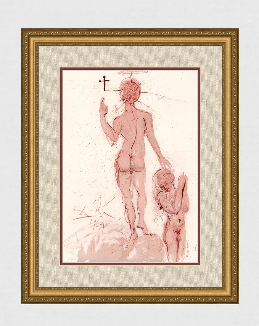 Dali Biblia Sacra Original Psalm 51:7 1967 Lithograph Framed: Salvador Dali. "Asperges me hyssopo et mundabor, lavabis me et super nivem dealbabor (Thou shalt sprinkle me with hyssop, and I shall be clean, wash me and I shall be whiter than snow)" Mixed