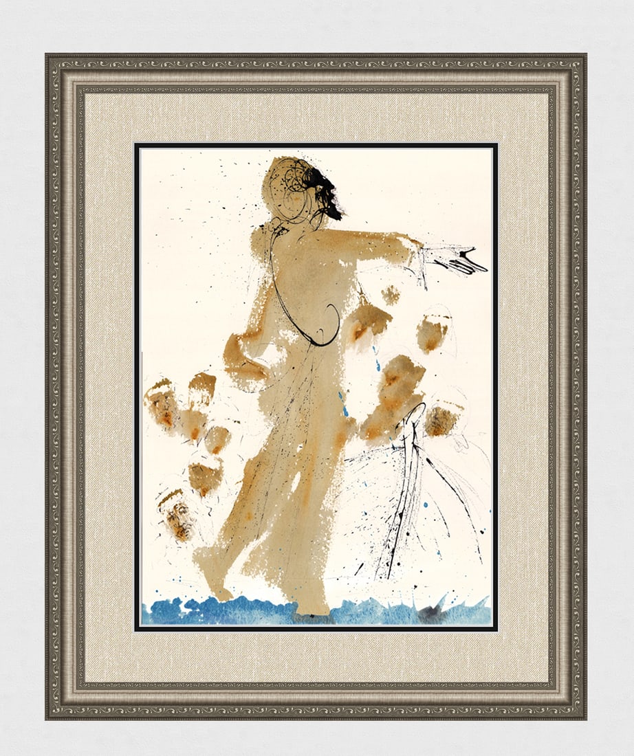 Dali Original Biblia Sacra Waters Trembled Framed Lithograph: Salvador Dali. "Viderunt te aquae, Deus, viderunt te aquae et timuerunt et tubatae sunt abyssi (When the waters saw you, O God, when the waters saw you, they were afraid; indeed, the deep trembled)"