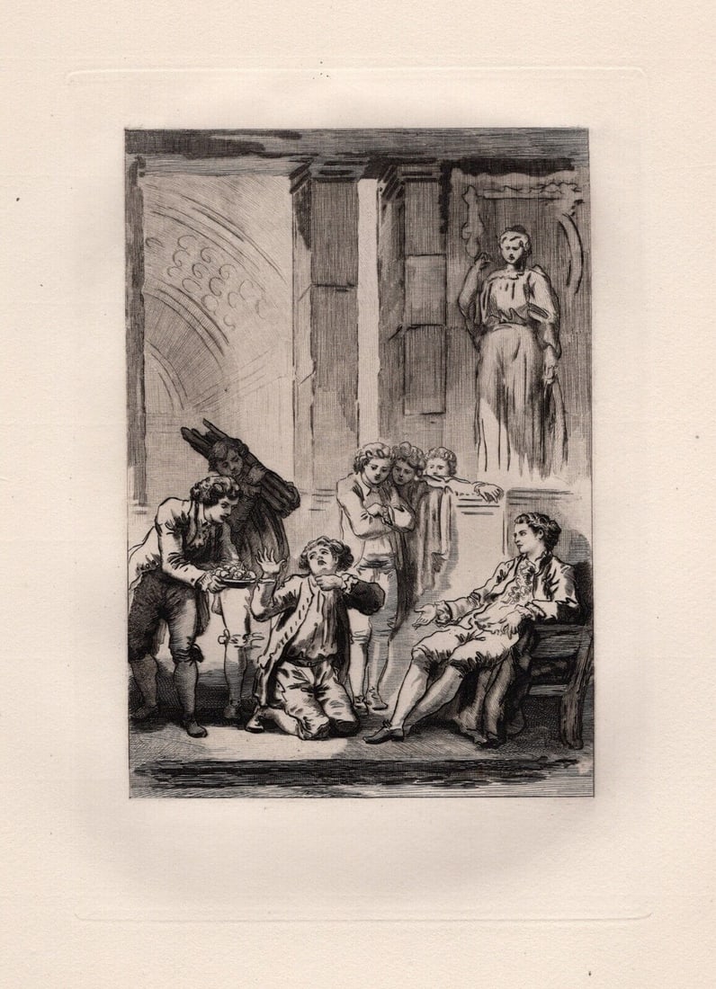 FRAMED 1800s Jean-Honore FRAGONARD Etching Peasent The Peasant LIMITED: Jean-Honore Fragonard (French, 1732 - 1806). The Peasant who offended his Master (Le Paysan qui avoit offense son Seigneur) (from Conte de La Fontaine). Antique etching on laid paper after the origina