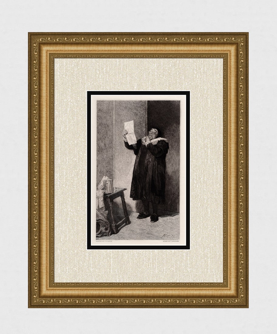 1800s James Dromgole LINTON Antique Etching Surprise Signed Framed (1 of 4)
