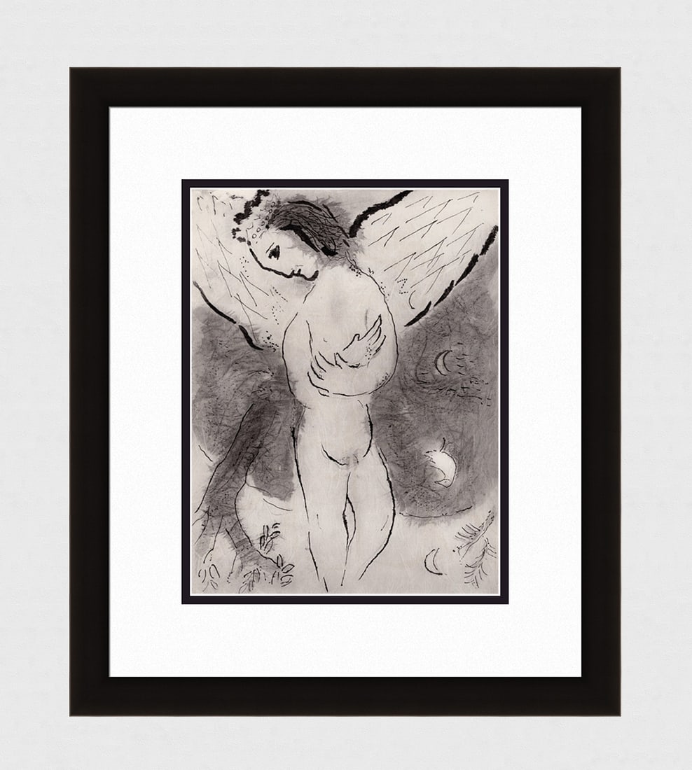 Marc CHAGALL 1960 Antique Biblical Print The Law of the Lord FRAMED: Marc Chagall (1887-1985). Psalm I. Antique black and white heliogravure on wove paper. Year: 1960. Teriade. Draeger Freres. Limited to 6500 Examples. Image size 9 7/8 x 12 5/8 inches. Framed dimension