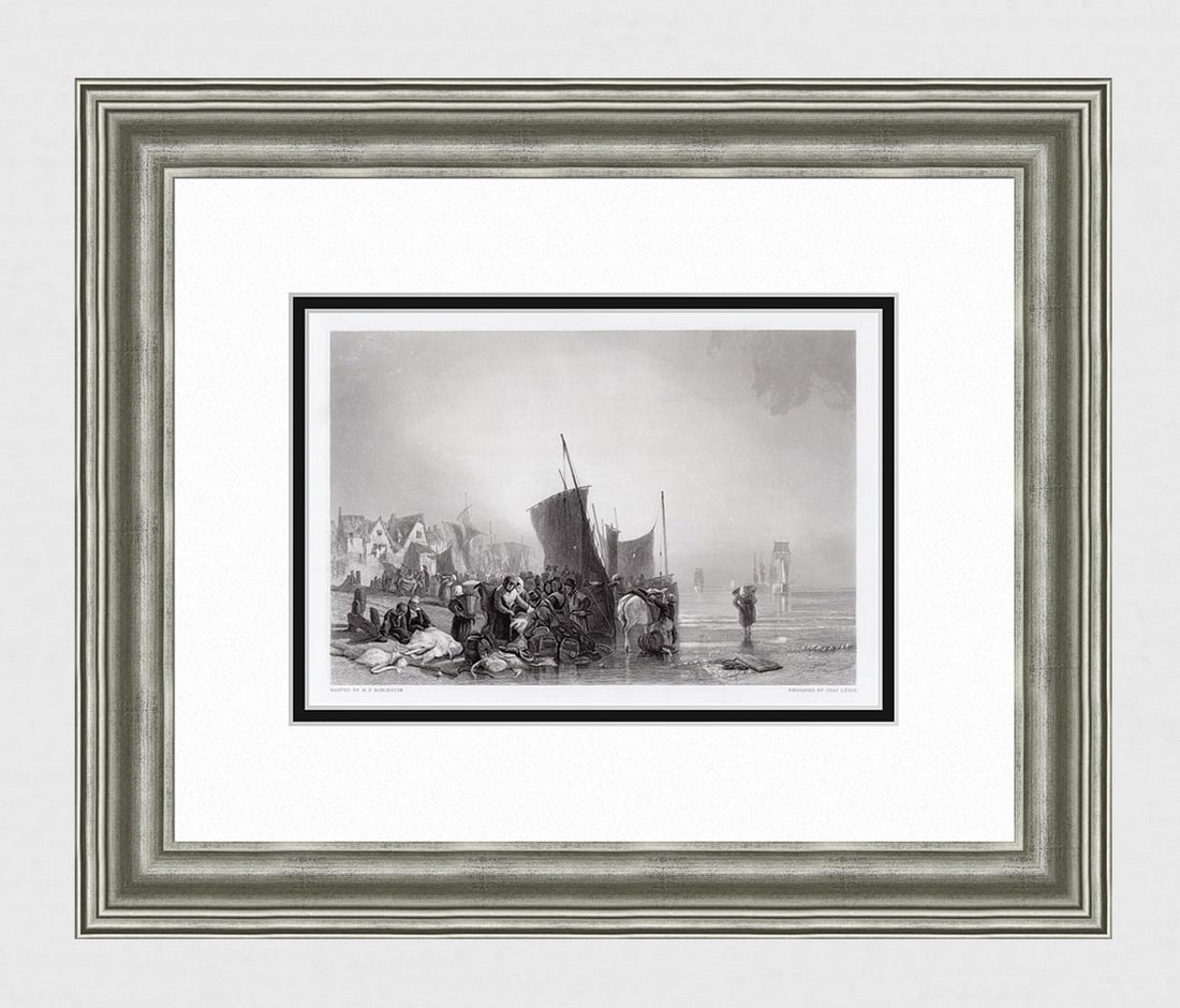 1867 Richard Parkes Bonington The Fish Market engraving signed (1 of 4)
