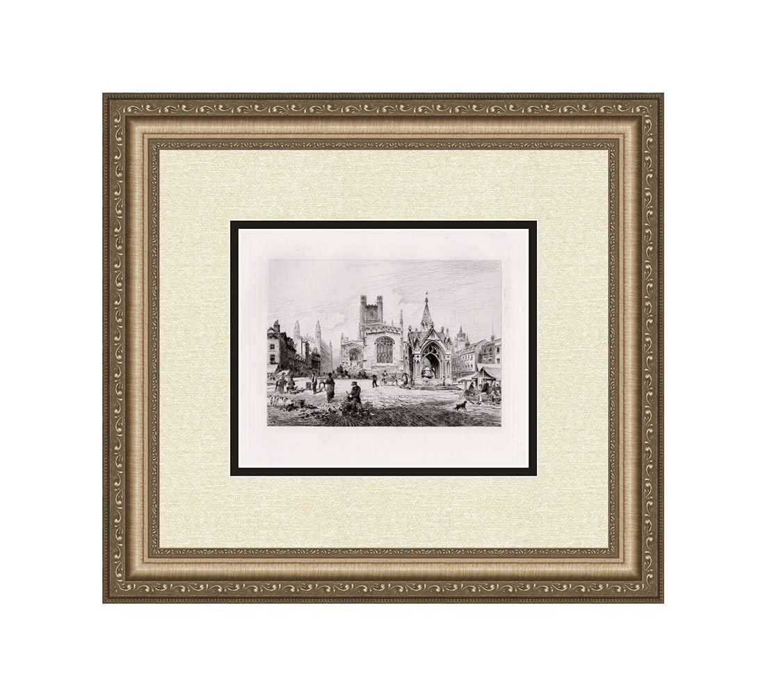 Charles Henri Toussaint 1880 etching Market Hill signed: Charles Henri Toussaint. (French, 1849-1911). Market Hill. Original Etching on laid paper. 1880. Signed in the Plate lower left. Excellent. Image Size 7 7/8 x 9 5/8 inches. Approximately 16 x 18 inche