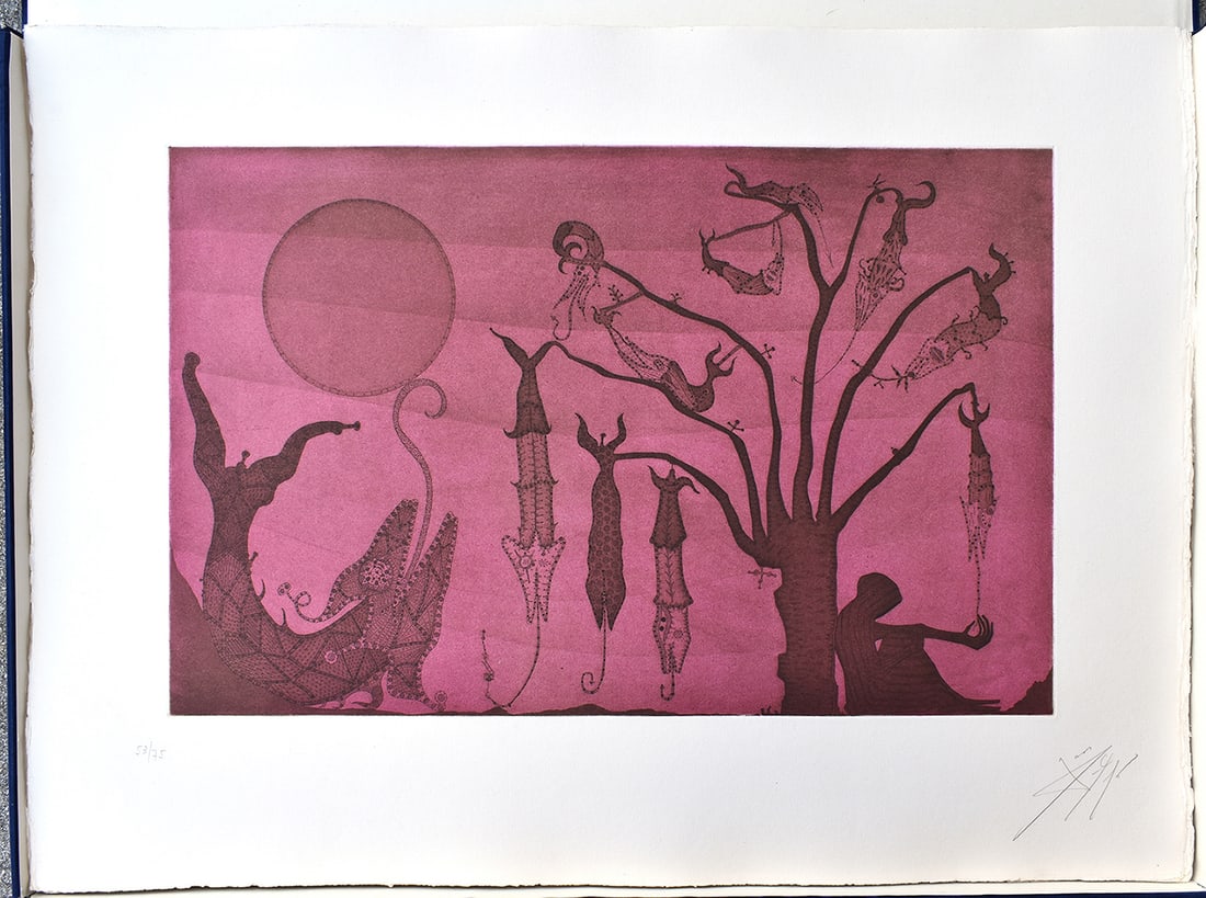 Joan Ponc 1975 Etching Penultim Capvespre Signed Numbered: Joan Ponc (1927-1984). Penultim Capvespre. Original Color Etching on Guarro Paper. Edition: 75. Year: 1975. Hand Signed and Numbered by the Artist. Condition: Excellent. Publisher: Poligrafa, S.A. (Ba