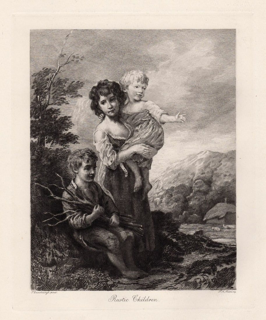 Thomas Gainsborough Rustic Children (Cottage Children) (The Wood Gatherers) etching signed (1 of 5)