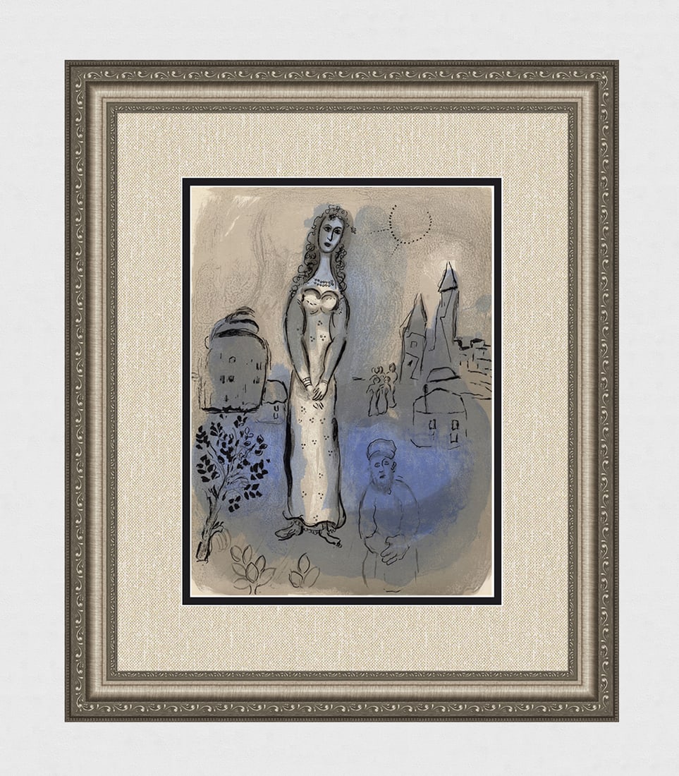 1960 Marc Chagall Lithograph Esther Framed: Marc Chagall (1887-1985) Esther (M. 252). Original Lithograph on Wove Paper. 1960. Limited to 6500 impressions. Atelier Mourlot. Dimensions: Sheet Size: c. 10 1/2 x 14 inches. Framed Dimensions: Appro