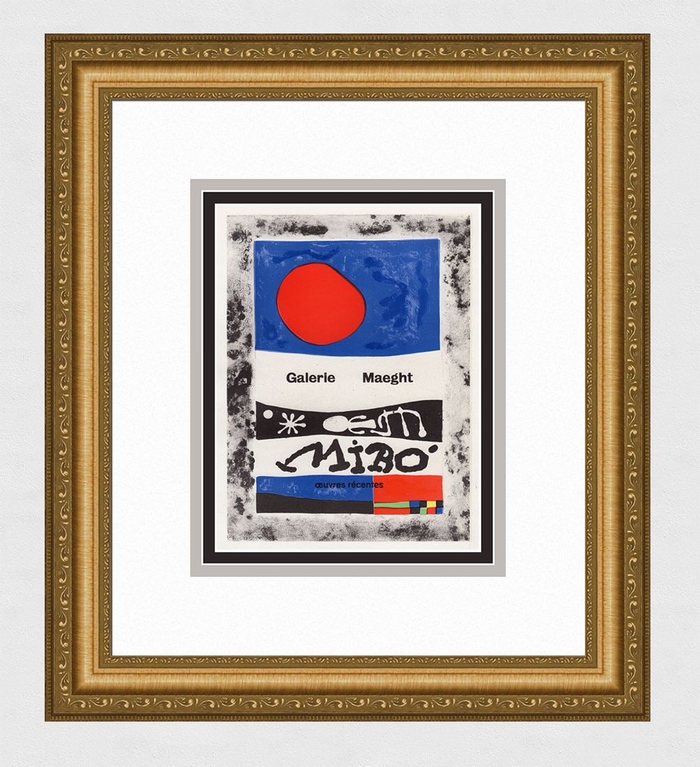 Joan Miro Ceuvres Recentes 1959 lithograph: Joan Miro (1893-1983). Miro- Ceuvres Recentes. Color Lithograph after the Original Poster. 1959. Signed in the plate. Excellent. Sauret. Mourlot. Image Size - 7 x 9 3/8 inches. Approx. 16 x 18 inches 