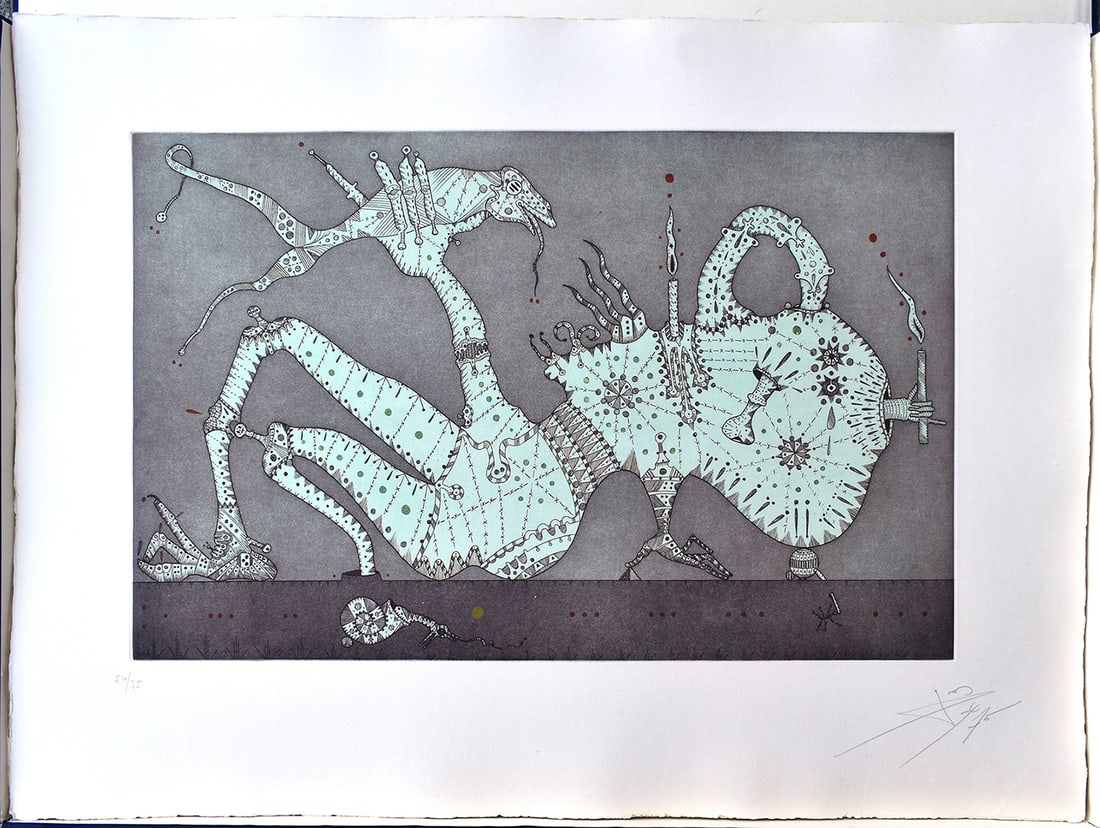 Joan Ponc 1975 Etching Unanista Signed Numbered: Joan Ponc (1927-1984). Unanista. Original Color Etching on Guarro Paper. Edition: 75. Year: 1975. Hand Signed and Numbered by the Artist. Condition: Excellent. Publisher: Poligrafa, S.A. (Barcelona). 
