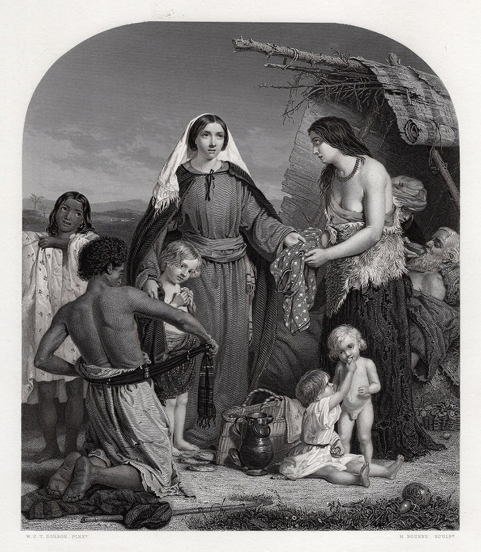 1800s WILLIAM DOBSON Engraving The Alms-Deed of Dorcas FRAMED Signed (1 of 3)