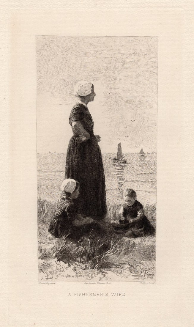 David Adolphe Constant Artz A Fisherman's Wife etching signed: David Adolphe Constant Artz. (Dutch, 1837-1890). A Fisherman's Wife. Antique etching on thick wove paper after the original by master etcher Mademoiselle Poynot. 1891. Signed in the plate. Excellent. 