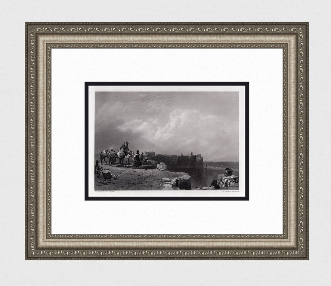 Augustus Wall CALLCOTT 1849 Engraving Waiting for the Boats: Sir Augustus Wall Callcott (English, 1779-1844). Waiting for the Boats. Antique engraving on wove paper after the original by master engraver James Harfield Kernot (British, 1802-1858). Signed in the 