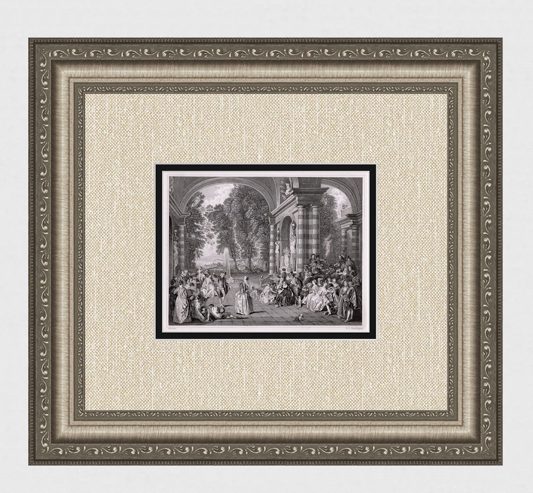 1834 Antoine Watteau Le Bal Champetre engraving signed (1 of 3)