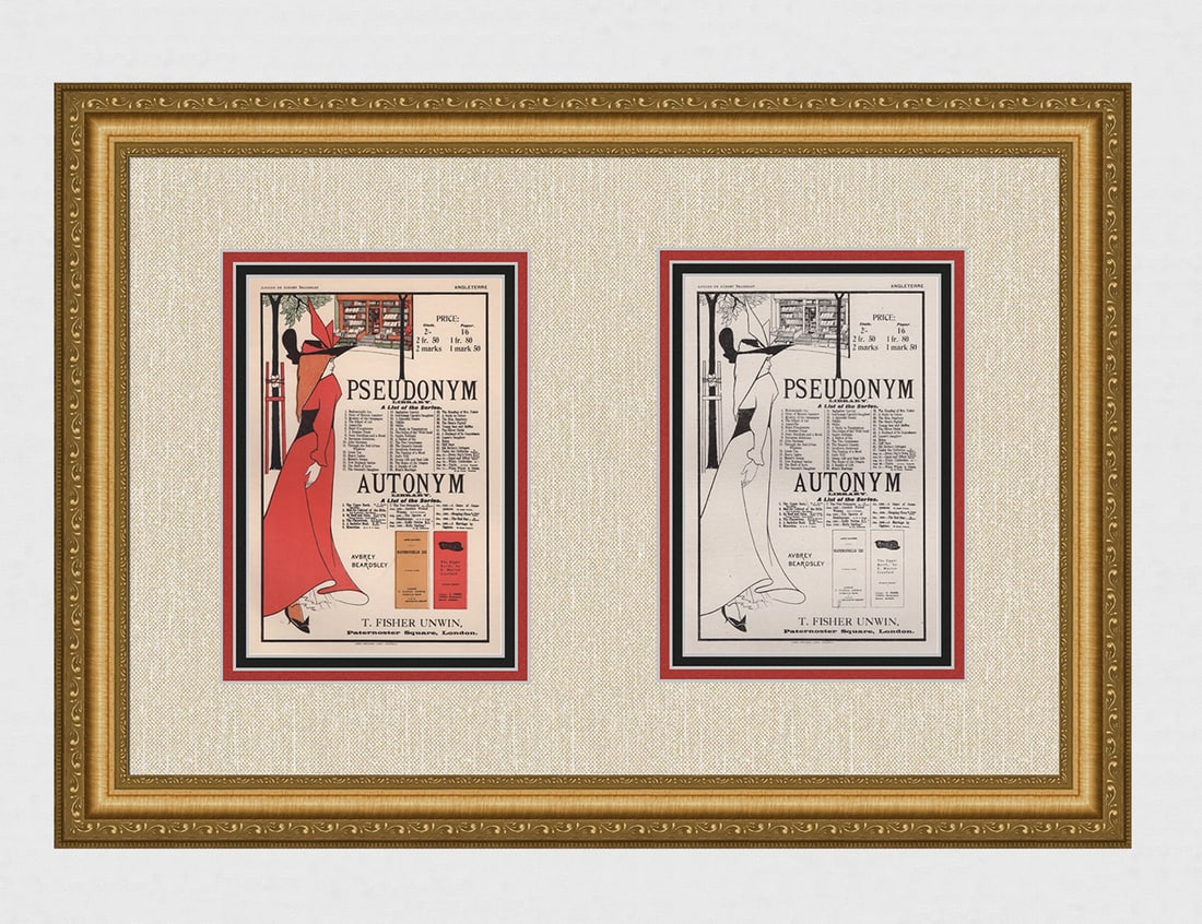 1897 Beardsley Pseudonym and Autonym Libraries Lithograph one of 25 on Japon with Proof Framed (1 of 9)