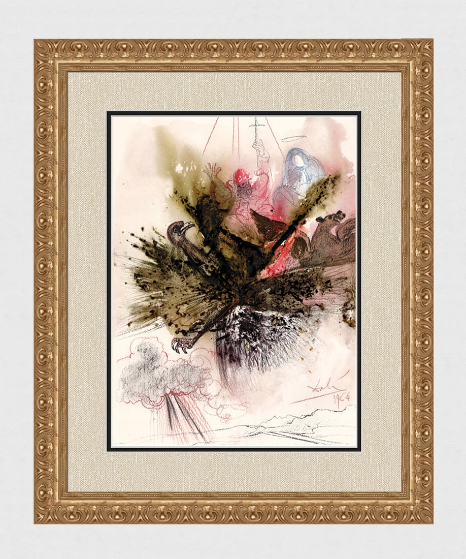 Salvador Dali Original Vision of Four 1967 Framed Lithograph: Salvador Dali. "Et vidi et ecce ventus turbinis veniebat ab aquilone, et nubes magna, et ignis involvens, et splendor in circuitu eius.et in medio similitudo quattuor animalium (And I looked, and, beh