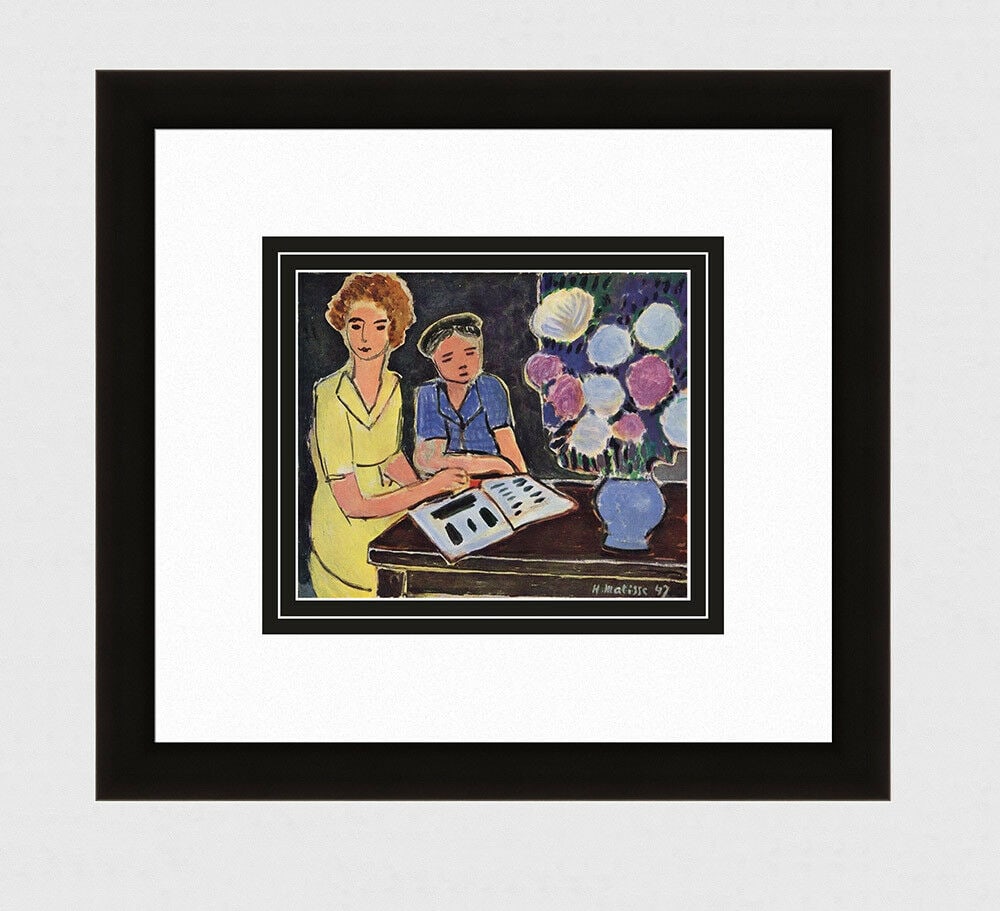 Henri Matisse Two Girls, Bouquet of Peonies on Black Background (Deux Fillettes, Bouquet de Pivoines (1 of 2)