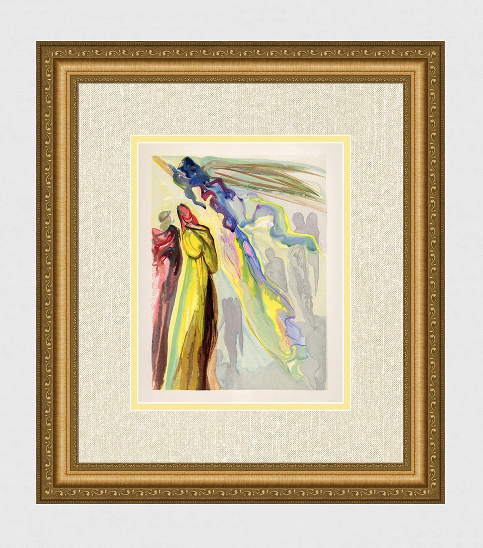 1960 Dali Ancestor's Apparition Authentic Woodcut: Salvador Dali. (1904-1989). "The Ancestor's Apparition" Paradise Canto 16. Authentic Original Color Woodcut from The Divine Comedy Printed in 1960 on B.F.K. Rives Paper ( this is not a reproduction, c