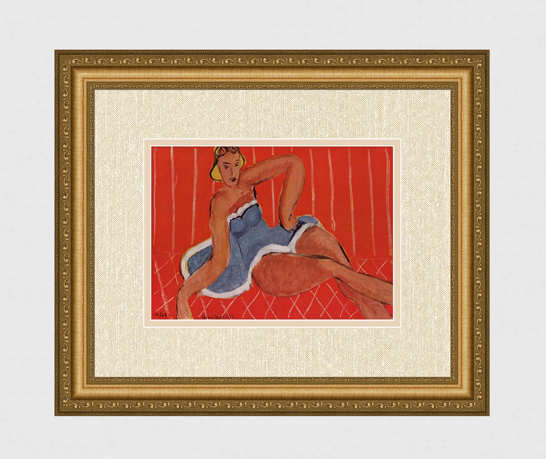 1943 Henri MATISSE Color Lithograph DANCER IN BLUE ON A TABLE Framed Signed COA: Henri Matisse (1869-1954). Danseuse Assise sur une Table (Dancer Sitting on a Table). Color offset lithograph after the original 1941 oil on canvas. Year: 1943. Signed/Dated in the plate lower left.
