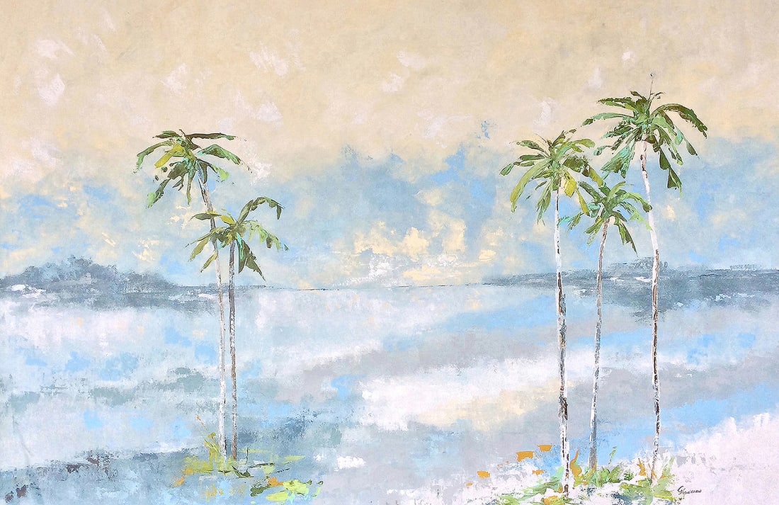 Gudrun Newman Original Painting Paradise View 66 x 42 inches: Gudrun Newman. "Paradies View". Original Mixed Media painting on canvas. Signed by the Artist. Paper Size 66 x 42 inches. Gudrun Newman is one of the most successful contemporary artists to emerge out