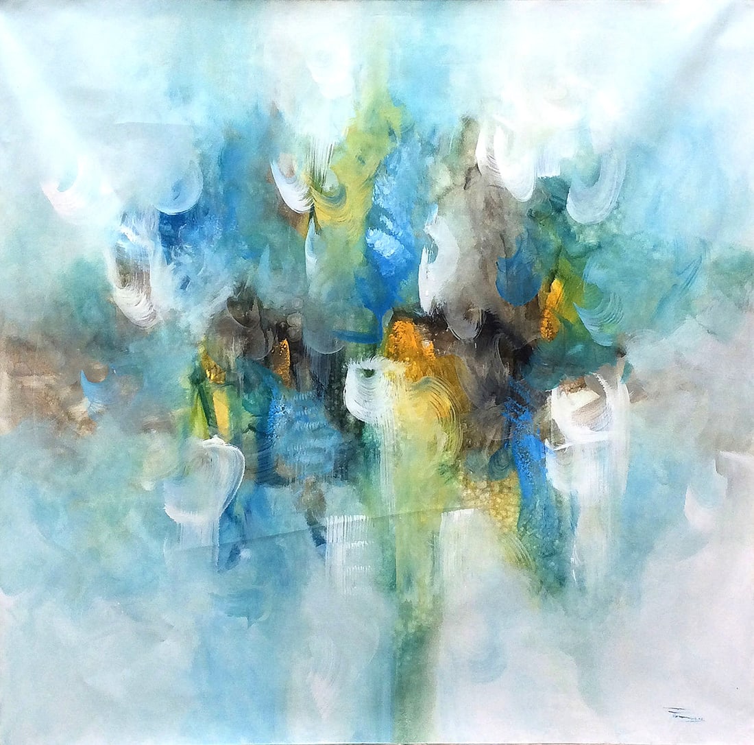Large Francisco Original Abstract Modern Painting of the Sea 58 x 57 inches: Francisco. Thoughts of the Sea II. Original Acrylic on Canvas. Canvas Size 58 x 57 inches. ****This Piece will be shipped rolled (Waviness will come out when stretched). This artwork is accompanied by
