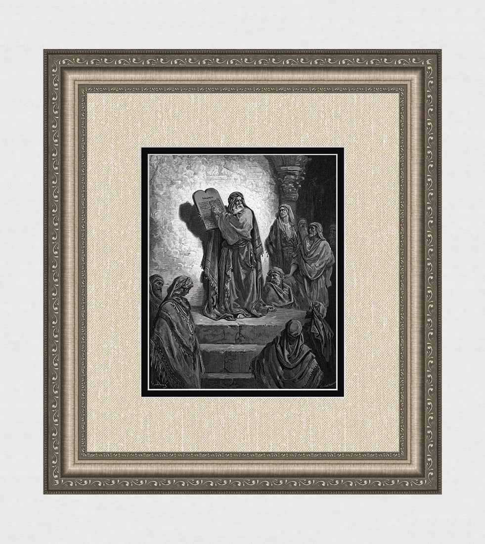 1800s Gustave DORE SIGNED Religious Woodcut EZRA READING THE LAW Framed: Gustave Dore (Paul Gustave Louis Christophe Dore) (French, 1832-1883). Ezra Reading the Law in the Hearing of the People (from Dore's Bible) Antique woodcut wove paper after the original by a master w