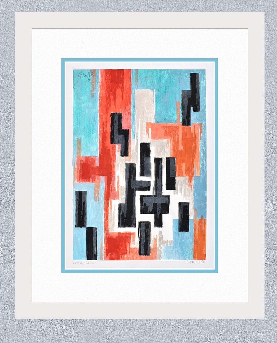 Mathis Original Gouache Strong Dream Framed Swiss: Josef Johann Mathis (Joe Mathis, 1913 - 2002; Swiss). Strong Dream (Harter Traum). Original Mixed Media Gouache on paper. Year: 1988. Hand signed and dated in pencil, lower right. Titled in pencil, lo