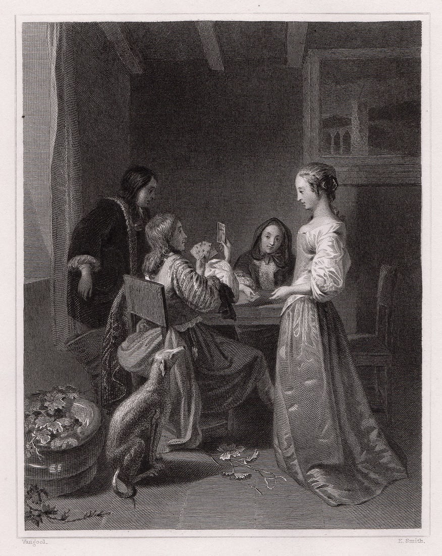 Jan van Gool The Queen of Hearts 1834 engraving: Jan van Gool. (Johan) (Dutch, 1685-1763). The Queen of Hearts. Antique steel engraving on wove paper after the original painting by master engraver E. Smith. 1834. Signed in the plate. Excellent. Imag